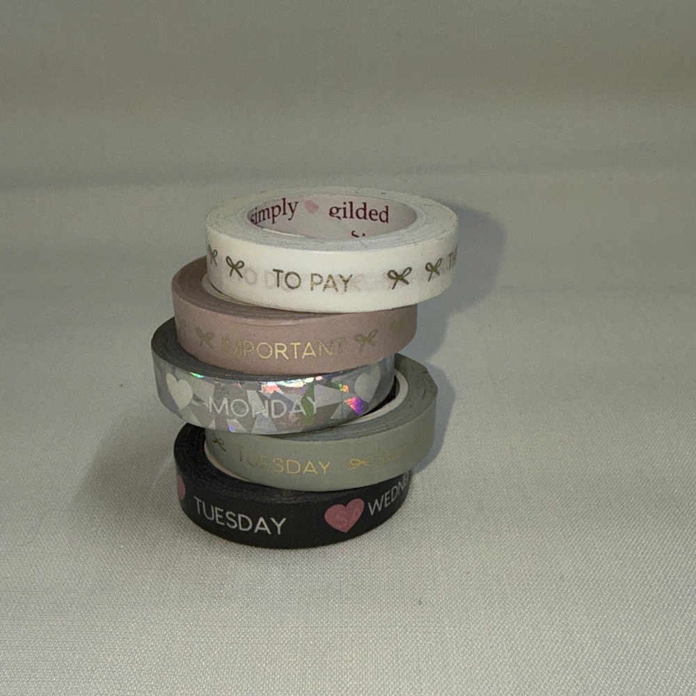Simply Gilded Washi Tape Set - Black, Silver, White, Pink